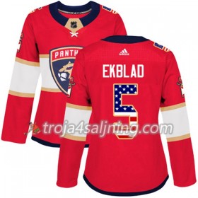 Florida Panthers tröja Aaron Ekblad 5 Röd USA Flag Fashion 2017-2018 Adidas Authentic - Dame NHL Tröjor
